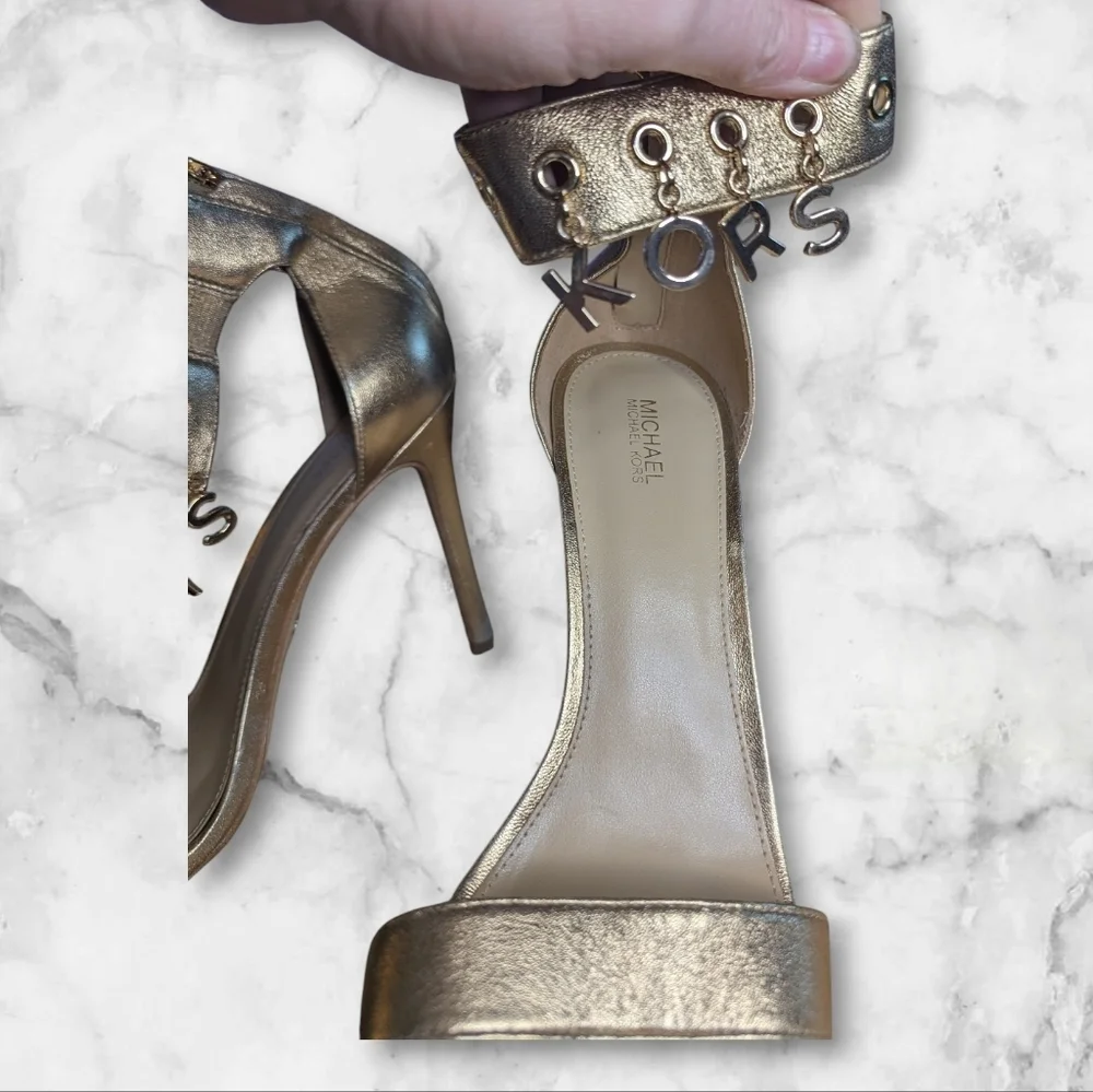 ✨ MICHAEL Michael Kors Metallic Gold Ankle Strap Heels | Size 10 ✨